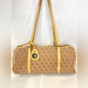 Vintage Dooney & Bourke monogram barrel bag- crocodile accents, gold hardware